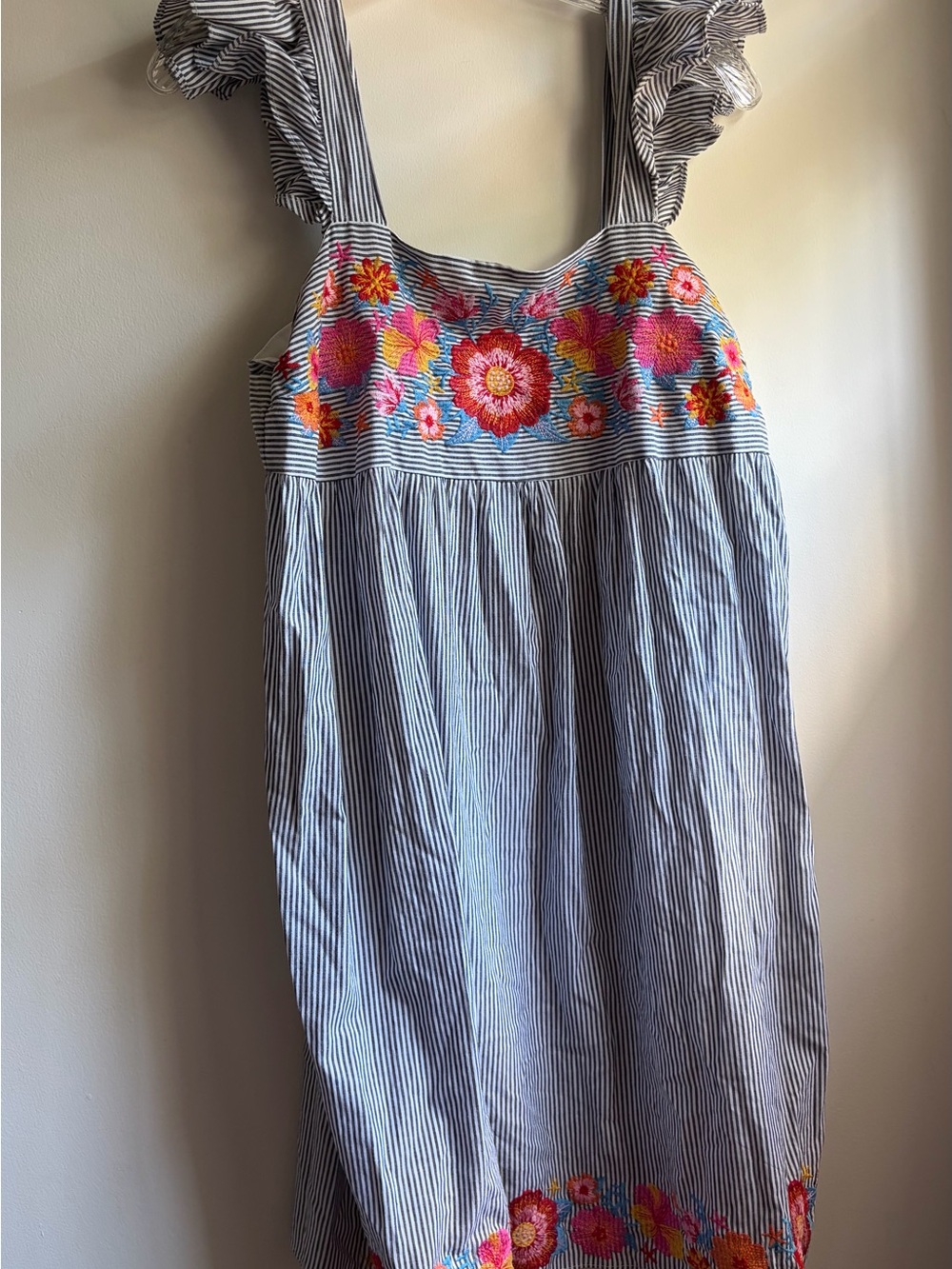 Savanna Jane Ruffle Flutter Sleeve Stripe Floral Grey White Slip Midi Dress Boho